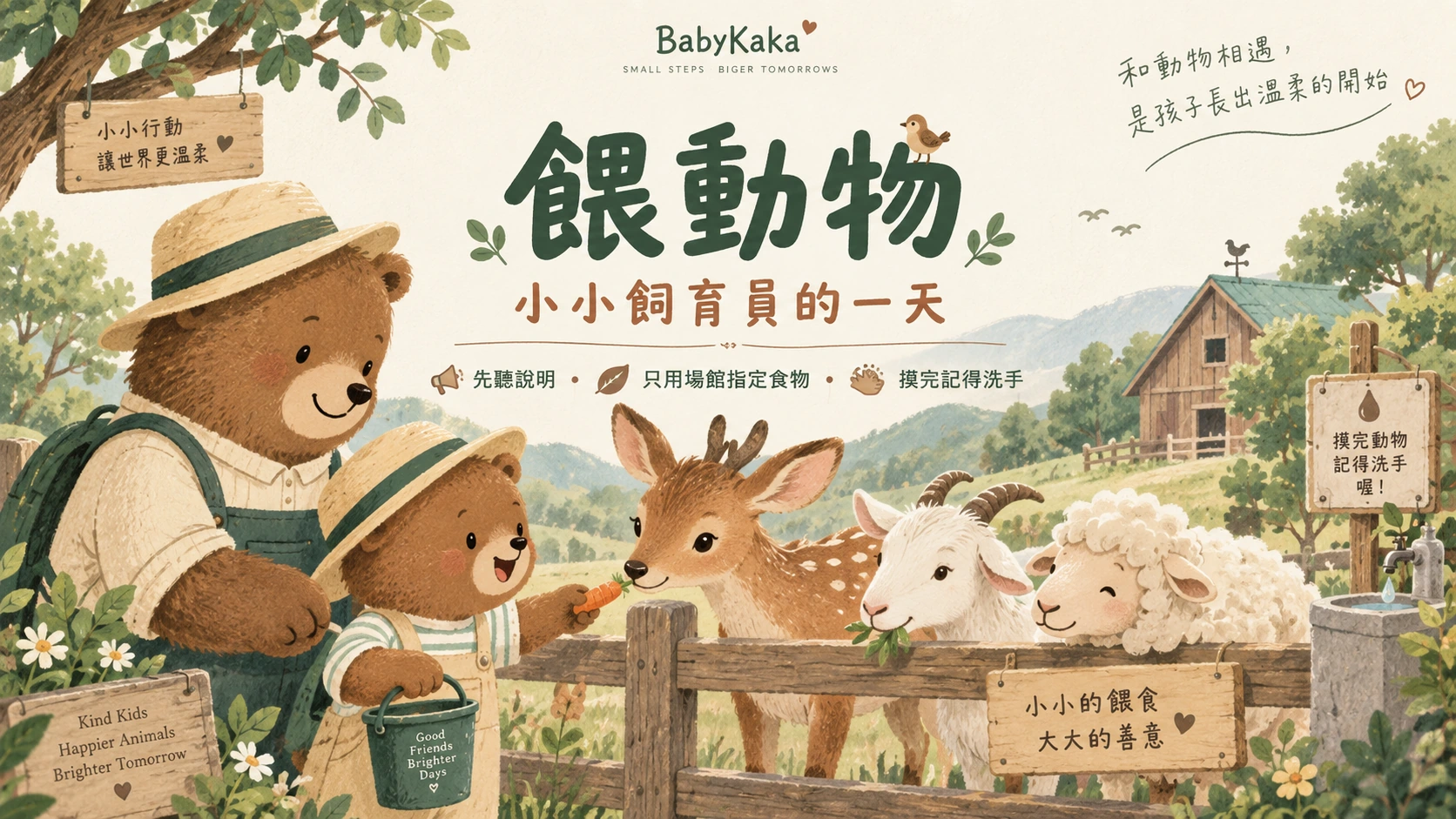 小小飼育員的一天:BabyKaka 親子農場情境插畫,非場館實景